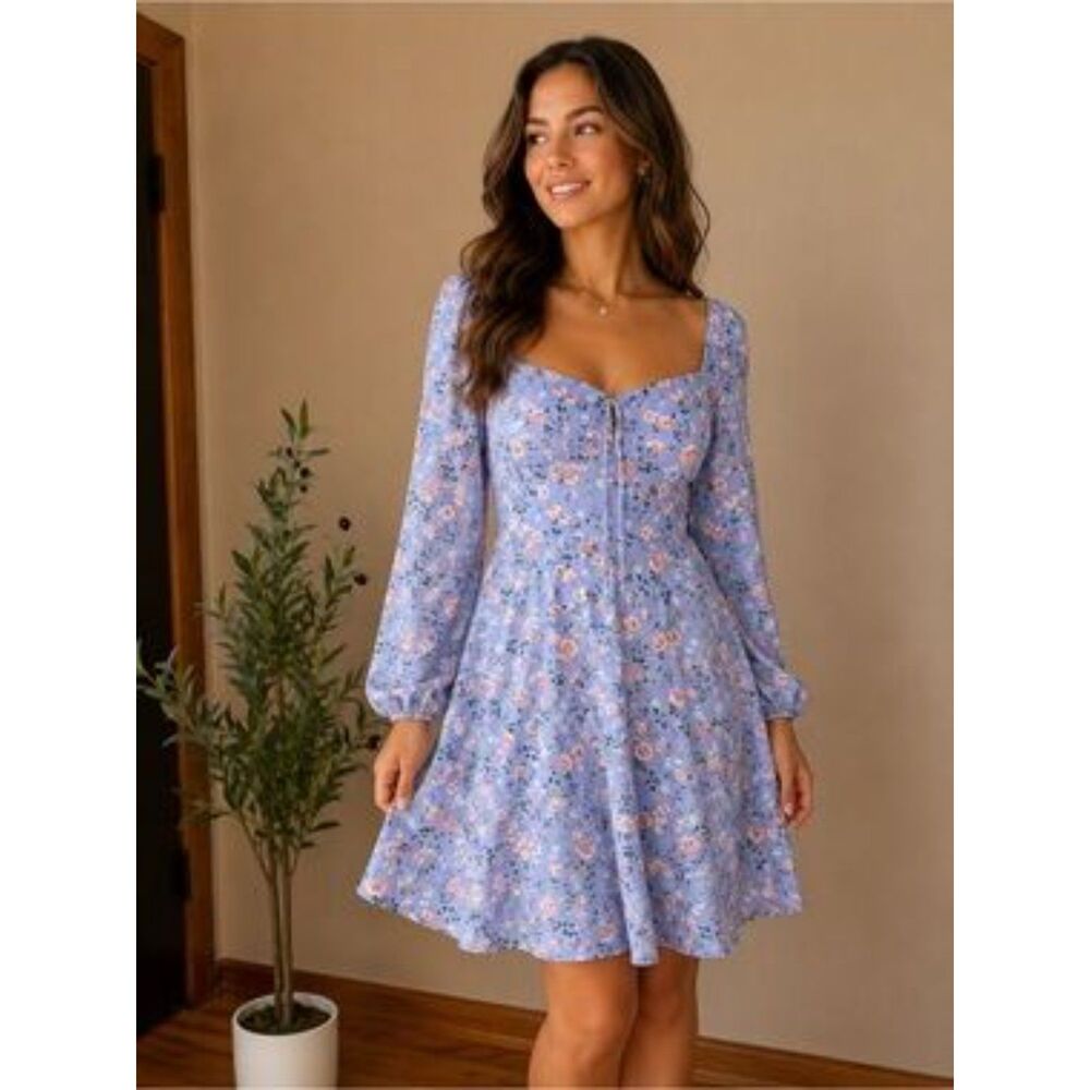 y2k Abercrombie & Fitch Smocked Floral Puff Sleeve Mini Babydoll dress